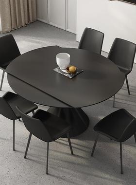 8XMX-1248家转V黑色岩板餐可桌变圆桌现代简约用小户型方圆两用旋