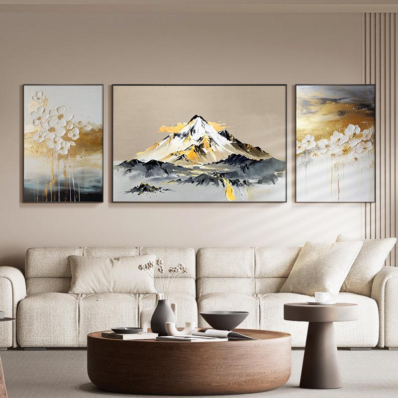 大芬村油画花卉客联背三家有金山靠金山装饰画好轻寓意厅沙发背景