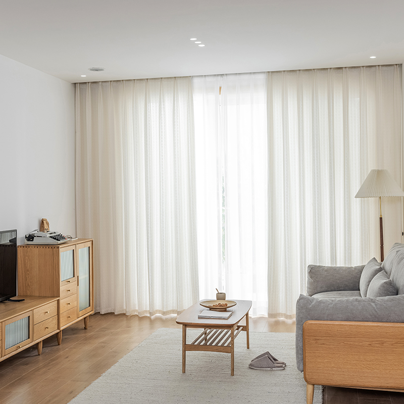 日式棉麻窗帘布客厅卧室原t木风透光不透人奶油色亚麻加厚窗纱纱