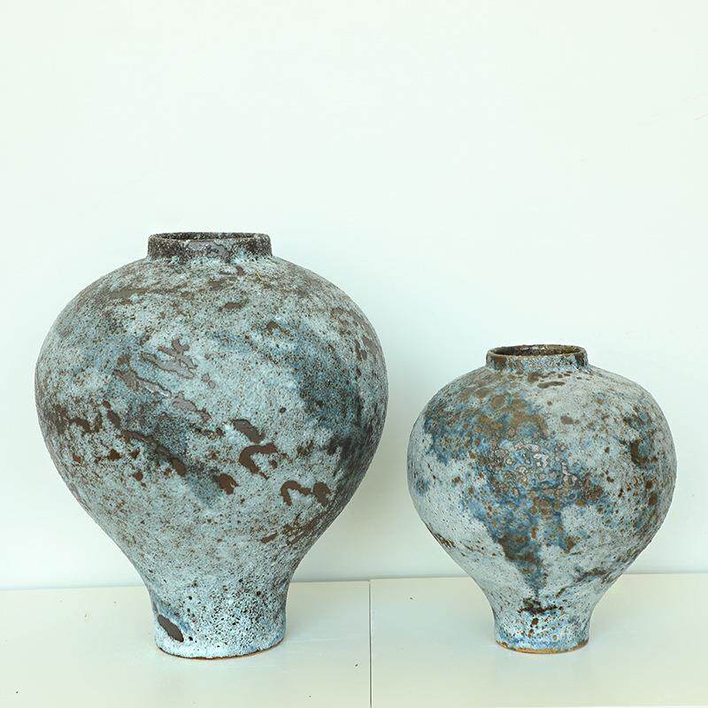 古粗陶花瓶复创意家居地装饰室内大URA插干花落器民宿陶瓷摆件软