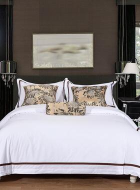 酒店套件纯棉60支高高密支贡缎单布草宾馆棉床全ZBT09垫白色床四