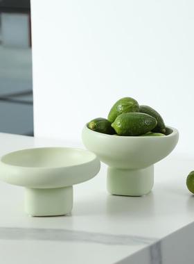 ins奶油风脚陶瓷果盘零高食托盘糖果MVV简约首饰收纳水软装饰品摆