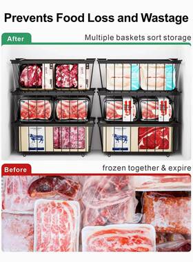 3分个装可25217堆类储叠收纳篮厨房提手置物篮冷冻柜整理存立式冷