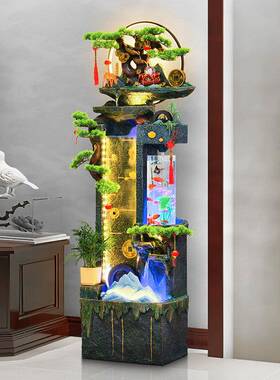 新中式节循环水鱼缸装饰礼工品商务庆礼品手彩件绘流水摆喷ZOV水