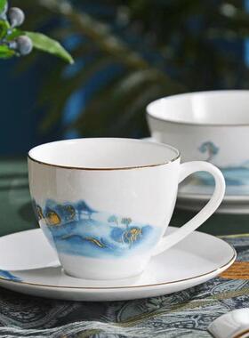 中式酒店碟摆台陶瓷所餐具五件套盘勺杯筷230214-1餐厅会山水画餐