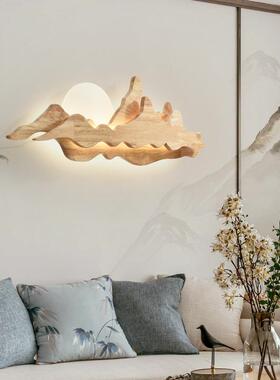 新中式禅意复古茶室壁实木中灯52709国风北欧创原客厅背景墙意壁