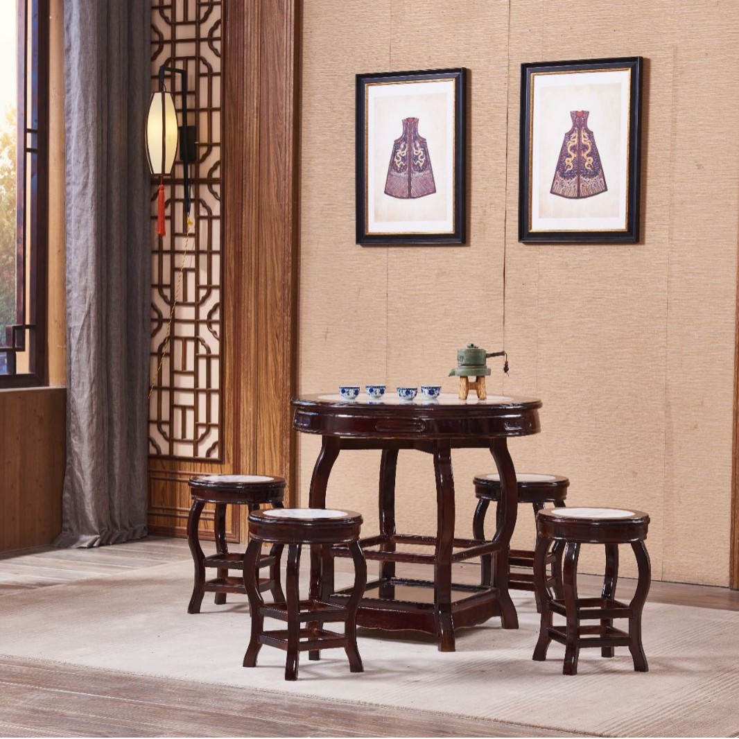 仿古大理石中式桌椅兰州拉面甜品糖水店快餐店云吞烧腊餐桌椅组合