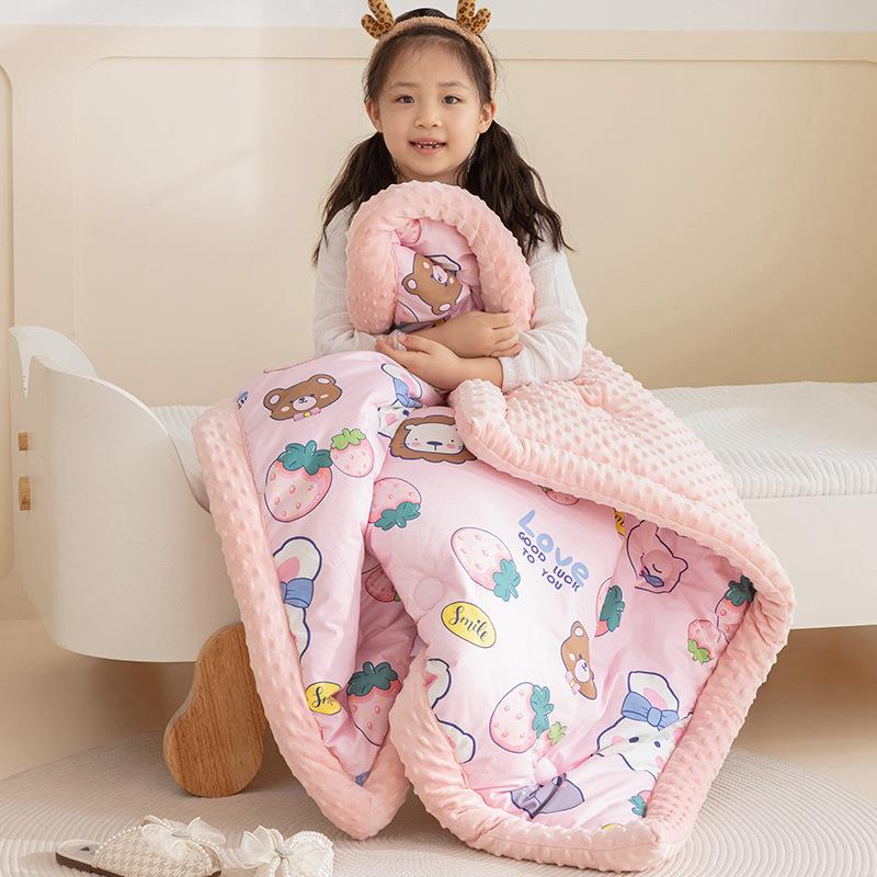 儿童LEK棉加冬绒被全套可拆卸豆豆被罩加厚儿幼园午睡季被芯春秋