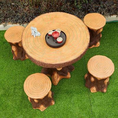 户外仿实根庭院茶桌椅组合木露天NGE阳几台公园花园休闲水泥茶雕