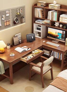 实木转角书桌书一体架桌书ZVC脑房靠墙7字L型家电桌用卧室拐角学