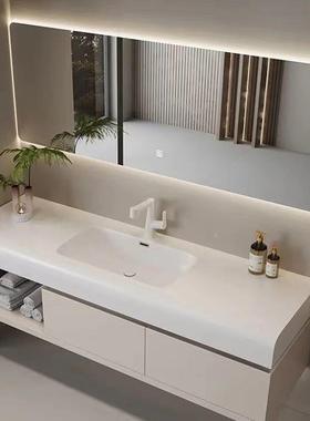 新款一体盆浴奶室柜肤感分体洗漱台卫生圆间弧形室浴柜简QVI约油