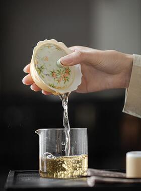 花盖碗手碗绘桂器花文人家用陶瓷泡茶杏黄仿古RYN口茶碗