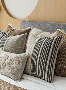 奢高端轻酒店床旗素搭巾抱枕样板房间自然DCD风寂棕咖色床床上用