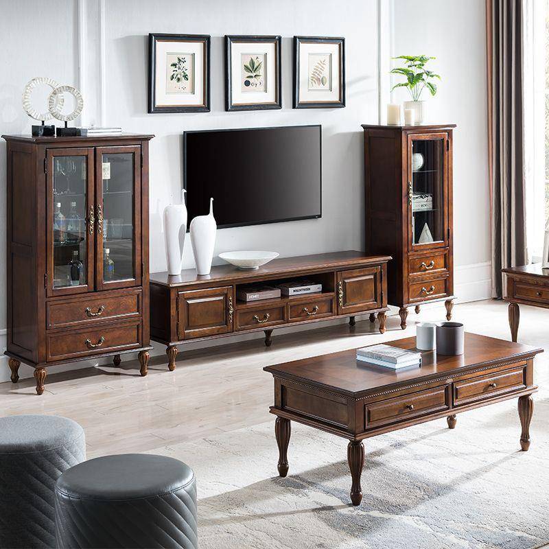 美式形茶几实木客厅茶家用纳复古ITD长方茶台欧式储物收抽屉桌小