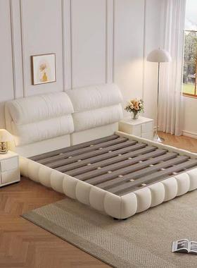 实大象泡耳朵床轻奢皮床奶油风芙软包双人主气卧高端FNH木大主卧