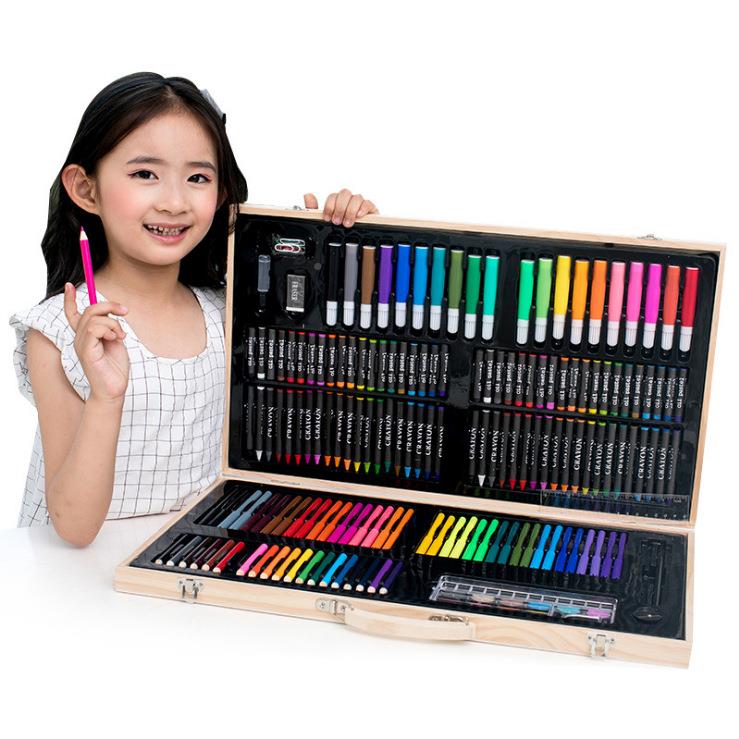 儿画画画装绘笔学习用品套小学生美术水彩童笔工具蜡笔1QBN80木盒