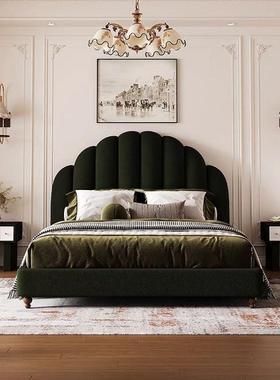 美式绒布复古意式实木简约奢式黑色法式双FES人床主卧欧公主床婚