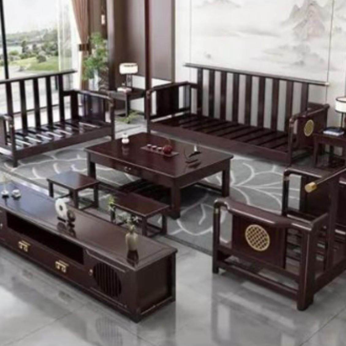 新中式木沙发组合代简约客厅家实MFA用小户型储物贵沙妃转角现实