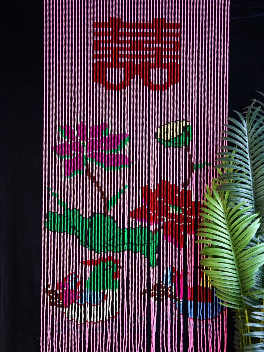 A10L新款纯手工门帘玄关隔断珠帘挂帘家用屏风卫生间装饰帘成品粉