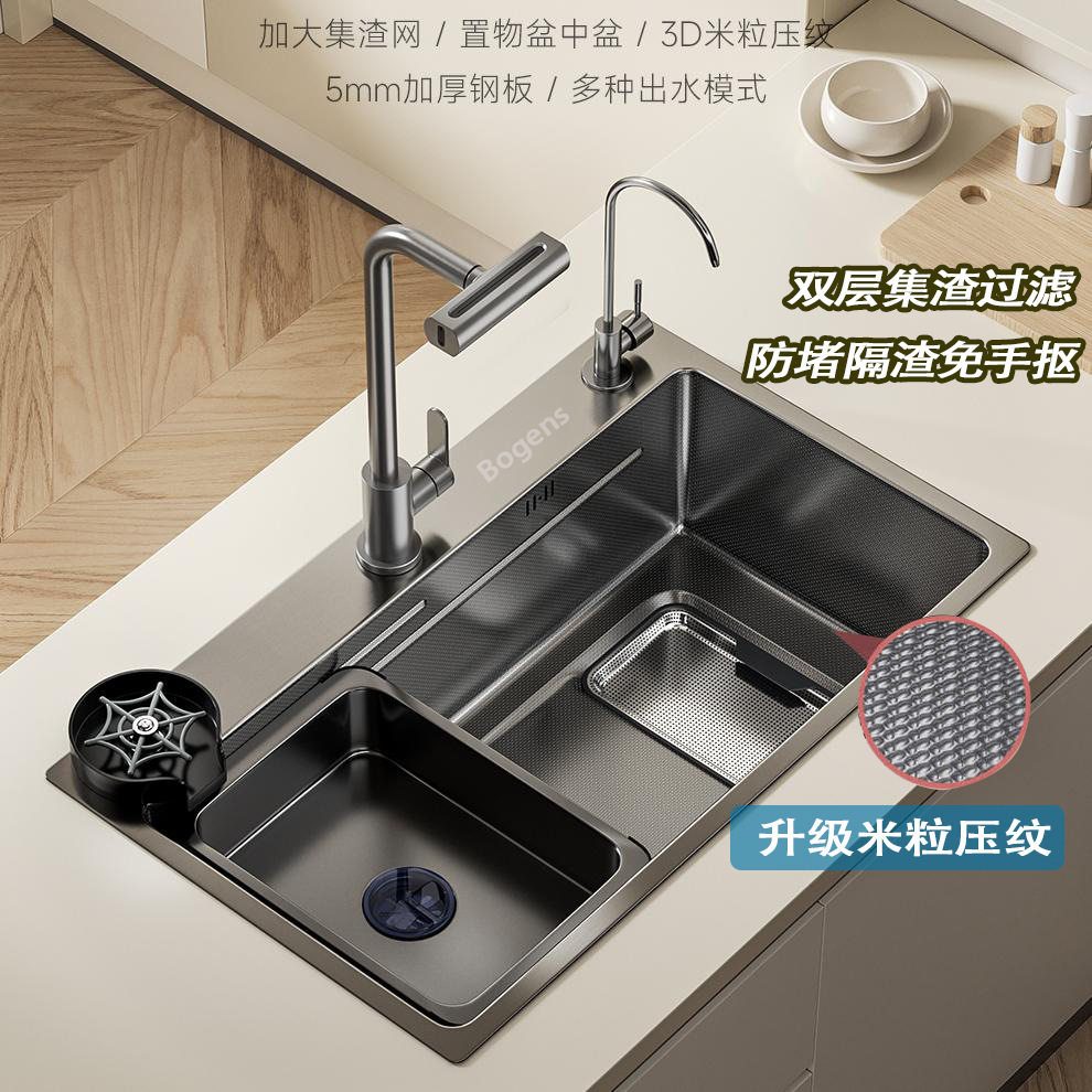 5.0加厚水槽大单槽套装纳米不锈钢 双重集渣大下水厨房洗碗洗菜池