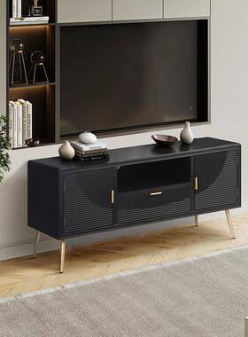 储现代FAP简约可蓄带电屉视柜会抽议室茶水柜客厅窄户型黑色木质