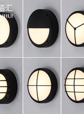 北欧led壁灯创意个性庭院黑色墙壁灯现代简约圆形过道玄关防潮灯