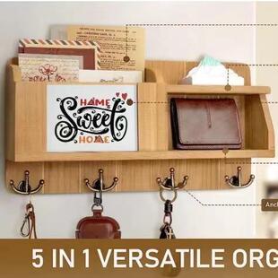 木质墙上置物架客厅壁挂钥匙挂钩架玄关卧室挂衣架信件包架