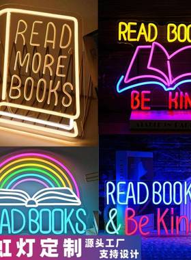 阅读书籍霓虹灯标志书阅读更多书籍图书馆教室阅读室书店装饰