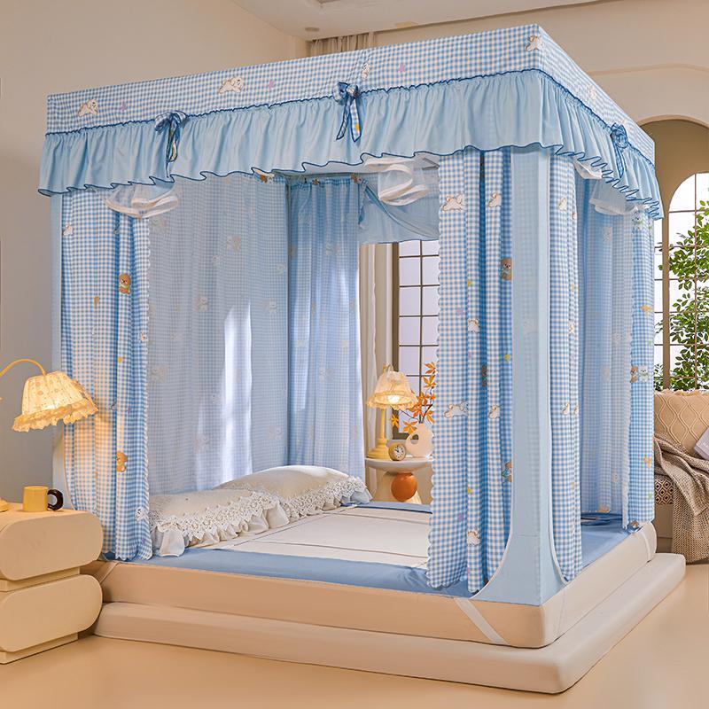 DIV类加密床帘蚊A帐家用3开门回底坐床防摔拉方链防风帐篷加厚支