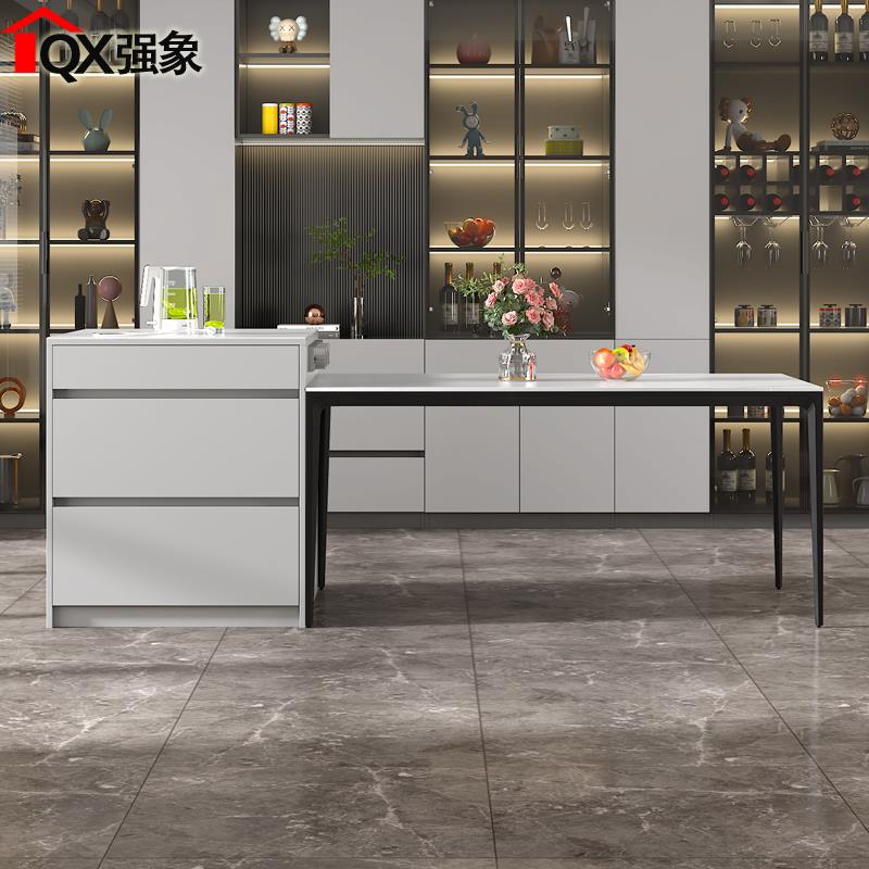 岛轻奢合简约岛台餐家桌一体组开放式厨房岩强象板中台吧台用饭桌