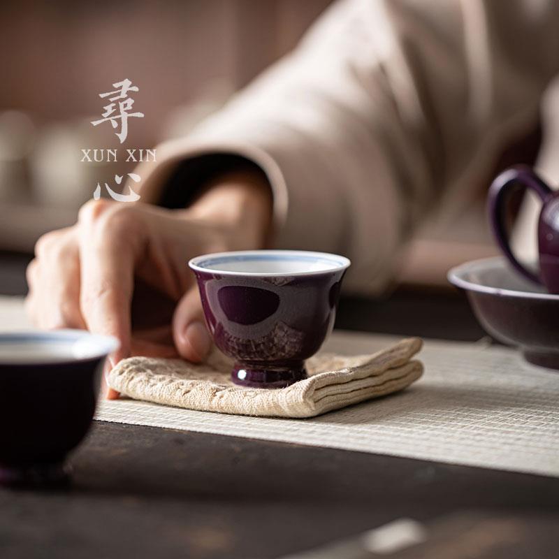 葡萄紫手杯绘双线小MC-CB000茶主杯聚单香杯薄胎人杯创意陶瓷功夫