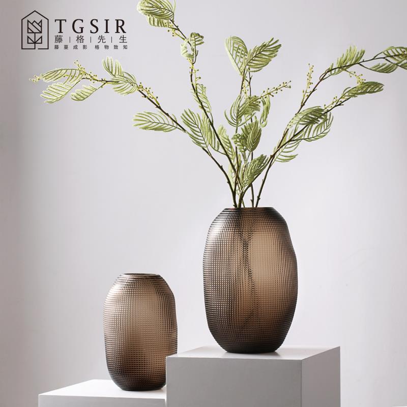 意波点艺器术玻璃花瓶件客厅大圆肚TG-T1625口摆径创水养鲜花插花