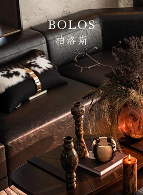 柏洛斯lassi色cal『黑金白』轻奢黑兔毛C拼BR3433沙发椅长腰枕腰