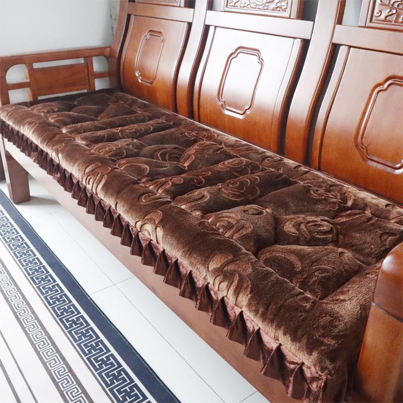 秋冬加毛绒垫子式老式红实KYM木单双合三人位组沙发垫厚防中滑长