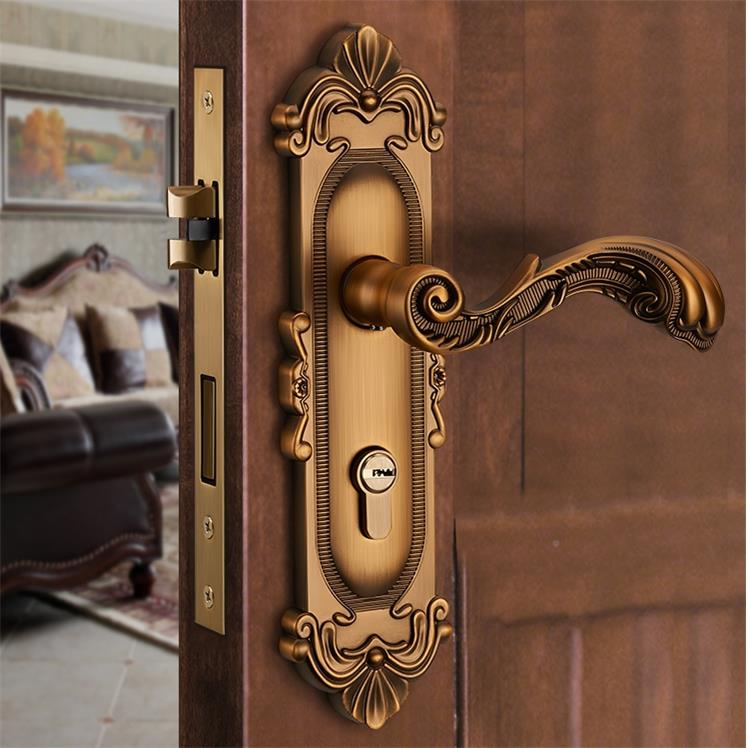 雷鸟欧式门锁卧室内锁静音门复古黄古铜奢房室间门把手锁具套雷鸟