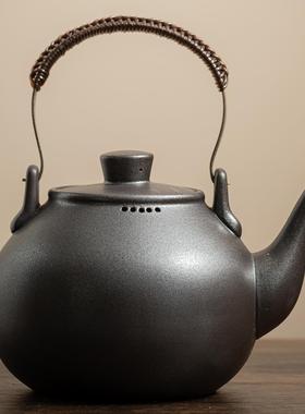 22503L大容粗陶提梁煮茶量壶黑晶炉煮茶器明火烧养生陶壶带过滤水