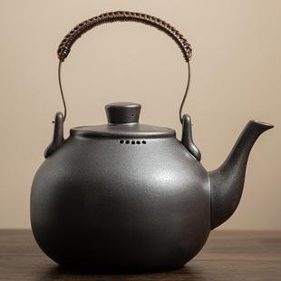 22503L大容粗陶提梁煮茶量壶黑晶炉煮茶器明火烧养生陶壶带过滤水