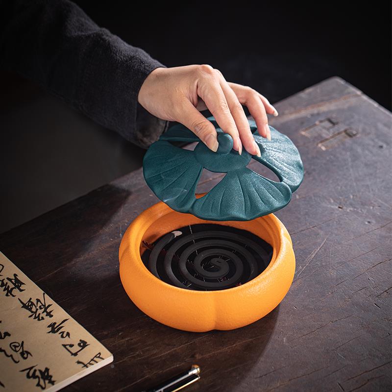 号陶瓷南瓜蚊香托蚊香盒带lp22866盖安全防火蚊盘香炉大室香内创