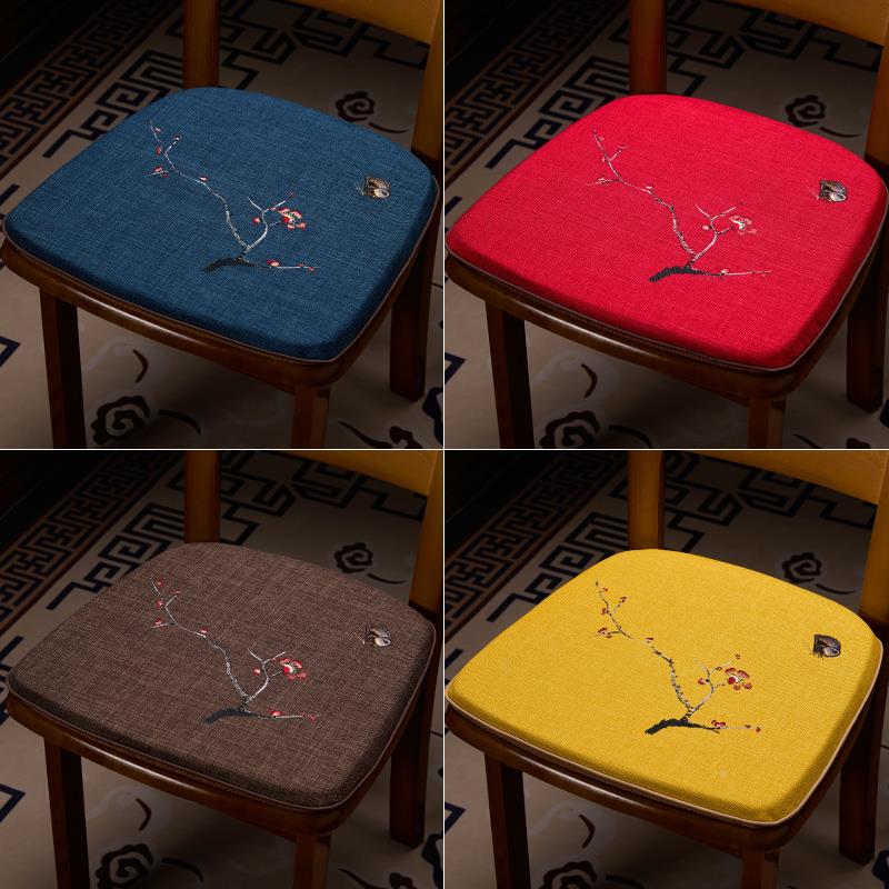 新中式刺绣座香榭人家餐椅防垫用马蹄形餐桌椅子垫滑可拆洗海家绵