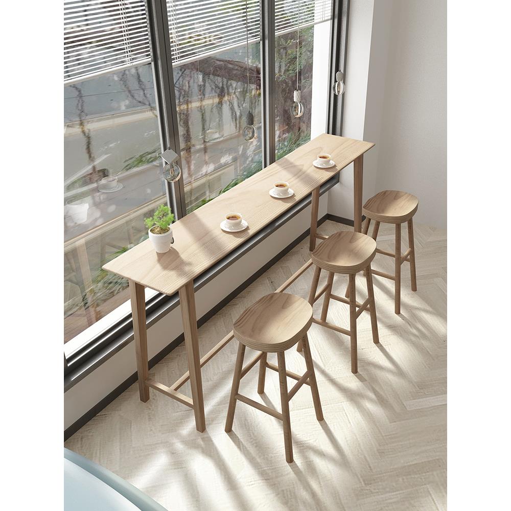 高实木吧台简台约代 阳台靠墙现盟蒂星长条脚桌酒吧 咖啡奶茶店桌