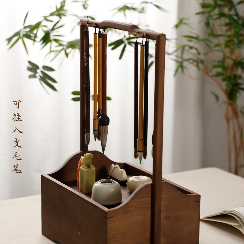 汉文荟笔挂提盒 桃木文房收墨纳柜 毛多笔架胡文盘宝阁文房四JOM