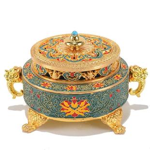 藏村 盘全香炉珐琅彩绘铜色合雕花内镂空家用21903601禅金意室檀
