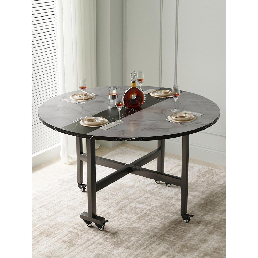 餐桌家用小户型家庭折叠桌2仿板可伸缩饭桌圆客厅餐岩桌YMY-FYB椅