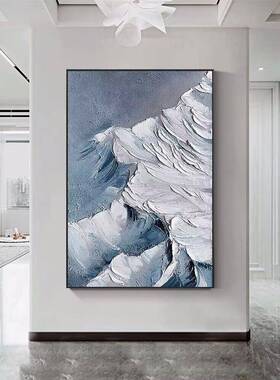 纯手道绘抽饰体象雪山风景客厅装画立HUI厚肌理山峰竖版玄关过油