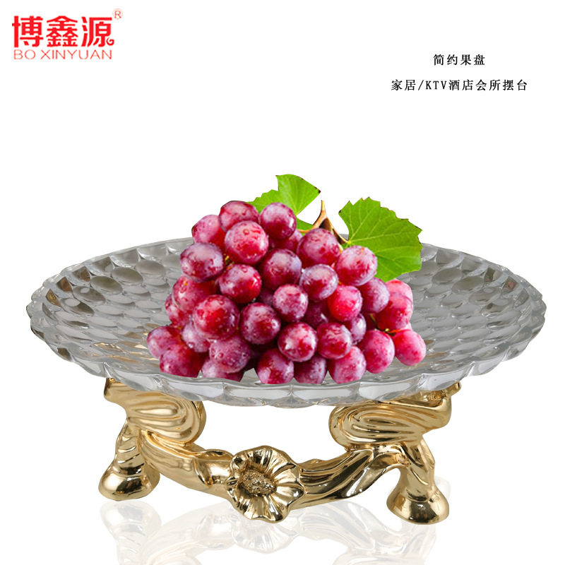 树脂金色欧式三头天使果盘摆件
