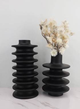 0371中黑色售花器摆件式样板新房楼部卧室书房客厅桌面玄关软装饰