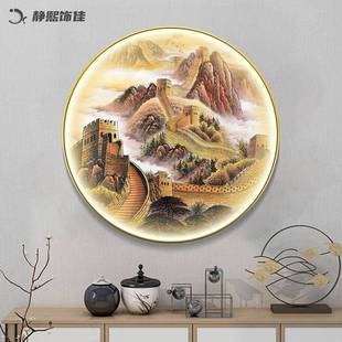 新式万中装里长城入户门玄关圆形饰走画靠山图廊过道发光带灯ZCR