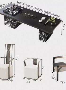 黑色板茶台椅茶桌组合意式极简现代烧式水VGI壶一体嵌入岛台岩茶