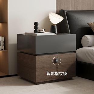 室式 锁现代简约收纳柜实木轻奢意卧床窄小 极简床头柜智能密QGW码