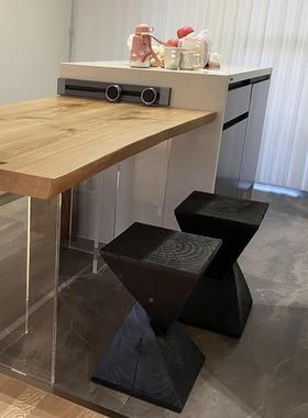 实原木碳化木桩墩宿子矮凳民木桩摆件炭烧树木黑KUO色圆凳坐凳茶